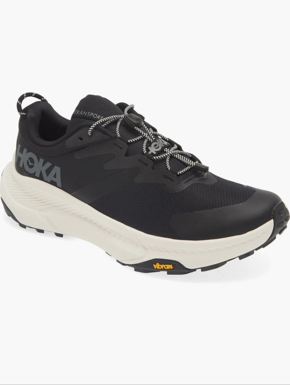 New HOKA ONE M TRANSPORT Men Black White Mesh Running Shoes Vibram Rubber Sz 15